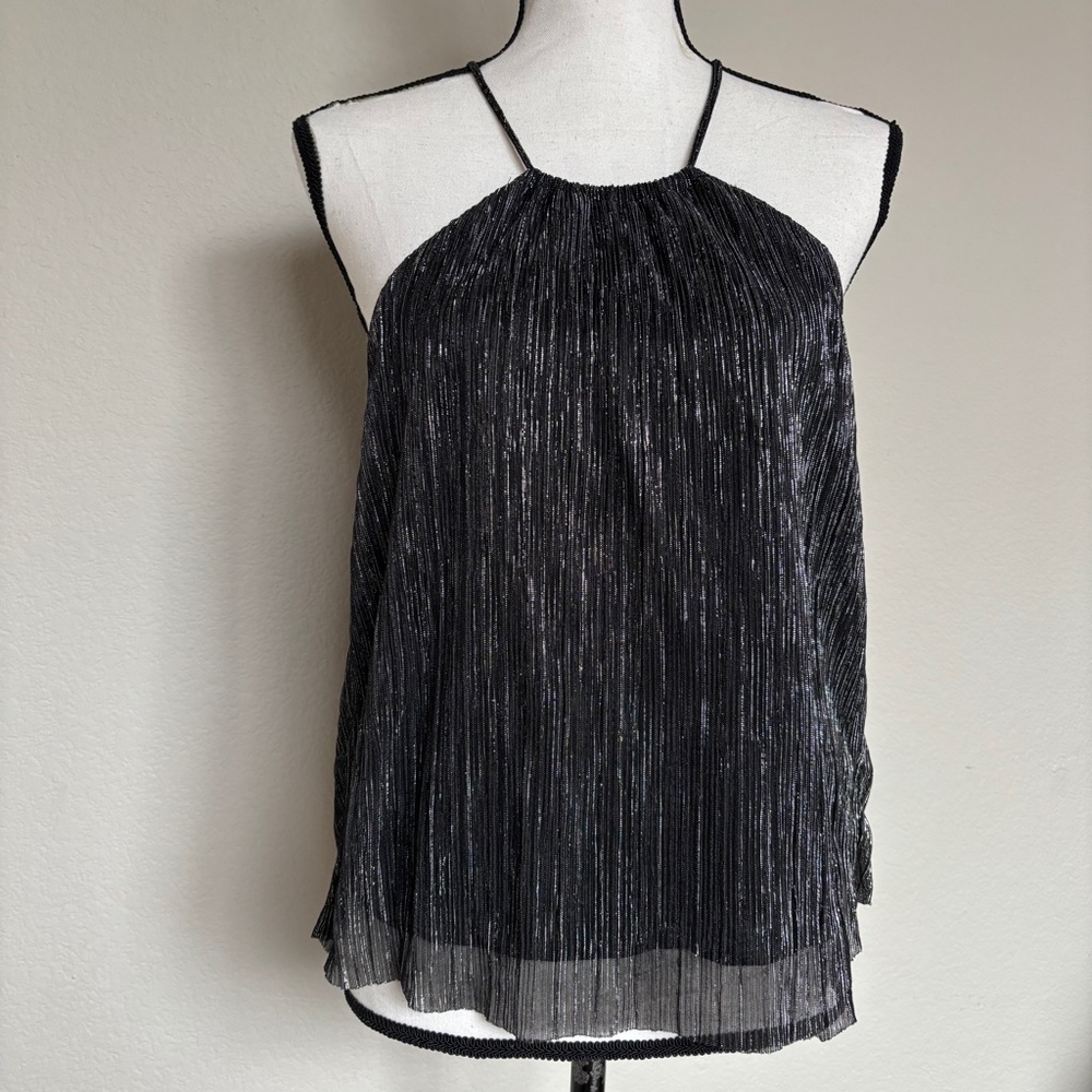 Divided by H&M Top Black Metallic Silver Rhinestone Button Women's Size 4 NWT